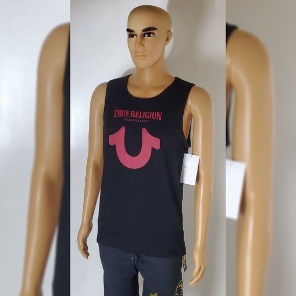 TRUE RELIGION AUTHENT LOUNGEWEAR TANK TOP MEN'S HORSESHOE RED LOGO SIZE S BLACK - Picture 5 of 6